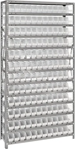 Vista 342 de Quantum QSBU-245BK Heavy Duty Shelving Unit with (7) Shelves and (24) QUS245 Black Bins for Garage Warehouse Storage Distribution 400 lb Load