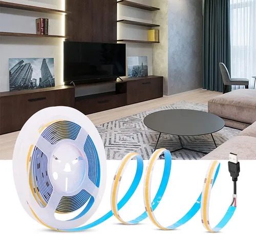 Vista 5 de Tira de LED de 1 M tira de mazorca USB de 320 LEDsM Plug and Play tira flexible LED de 6500 K 5 V IP21 CRI85 parte trasera adhesiva de 3 M adecuado