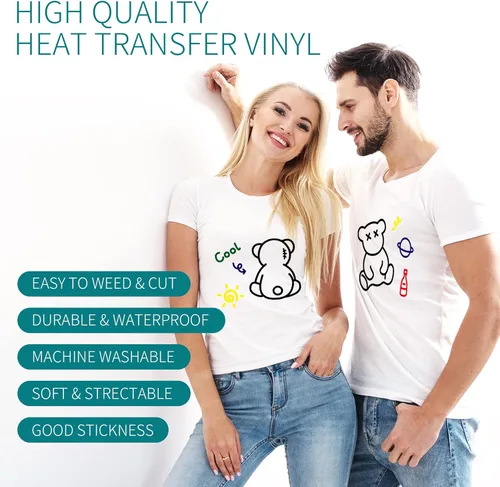 Vista 4 de ohayoo - Paquete de 6 vinilos termotransferibles de vinilo HTV para planchar para Cricut y máquina de prensa de calor, vinilo de transferencia