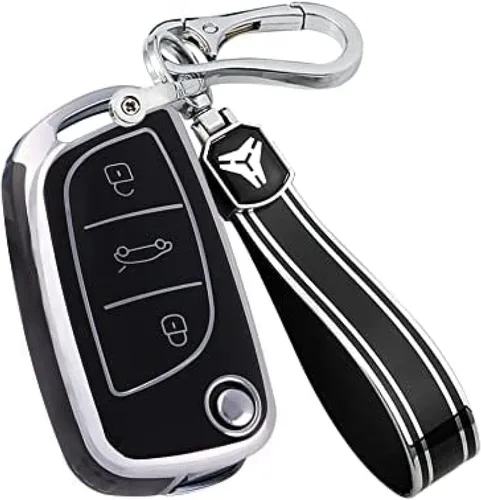 SAIQIAN Folding Car Key Case Fit for Ci-troen C2 C3 C4 C5 C4L DS3 DS4 DS5 DS6 Fit for Pe-ugeot 107 207 307 308 TPU Key Case Key Chain White