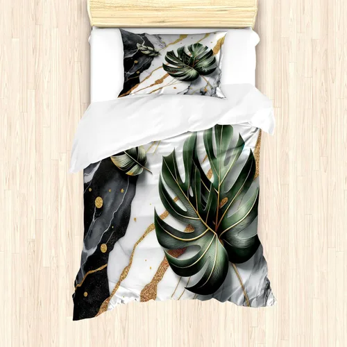 Vista 5 de Ambesonne Monstera - Juego de funda de edredón, estilo escandinavo bohemio, estampado triangular poligonal geométrico, juego de ropa de cama