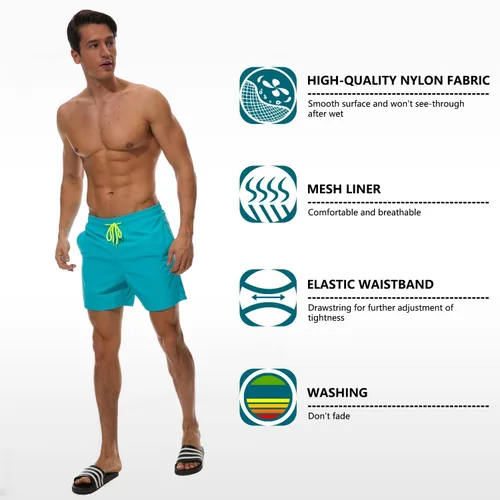 Vista 4 de SILKWORLD - Trajes de baño para hombre pantalones cortos de playa de secado rápido con bolsillos