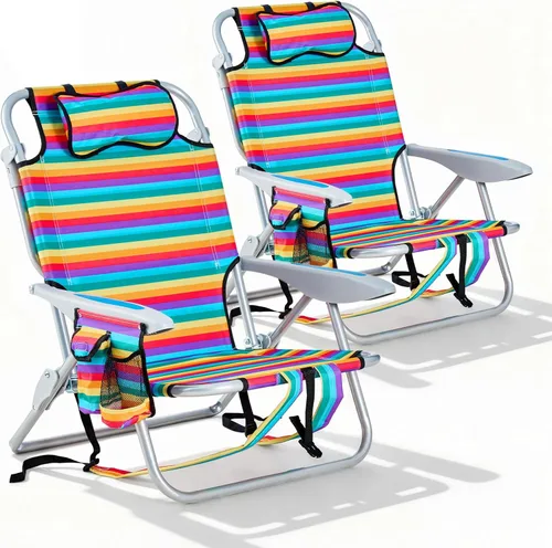 Vista 16 de 2 Pack Lightweight Portable Recliners Chair for Adults, Outdoor Lay Flat Folding Beach Chairs with 5 Positions, Backpack Beach Chair with, Zipper