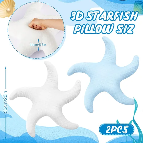 Vista 2 de Tatuo 2 almohadas de playa bonitas con forma de pez de estrella de mar de 20 pulgadas, almohadas de felpa con forma de estrella de playa, decoración