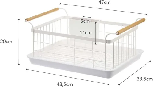 Vista 8 de Yamazaki Home Escurridor de Platos – Escurridor de Platos Blanco Moderno para Encimera de Cocina con Bandeja Escurridora Extraíble y Soporte