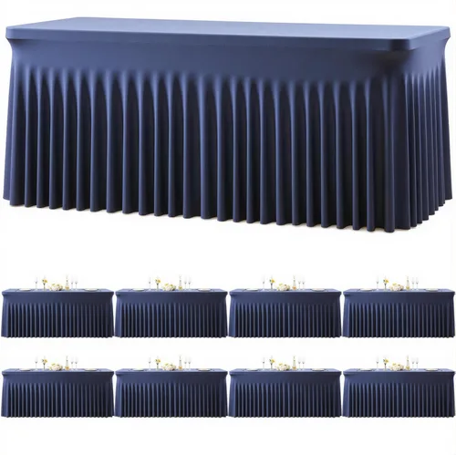 Vista 34 de Paquete de 2 manteles color azul bebé para mesas rectangulares de 6 pies, mantel ajustable de elastano, fundas de mesa elásticas de 6 pies, manteles