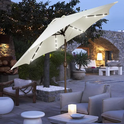 Vista 25 de Blissun Sombrilla solar de 9 pies, sombrilla de patio con 32 luces LED, sombrilla de mercado de mesa, sombrilla al aire libre para jardín, terraza