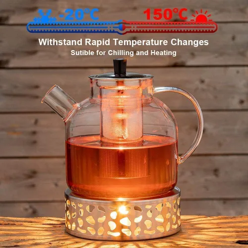 Vista 5 de Tetera de Vidrio con Infusor Extraíble, Ehugos 800ml (27OZ) Segura para Estufa Tetera Pequeña, Tetera Artesanal para Té Floreciente y de Hojas