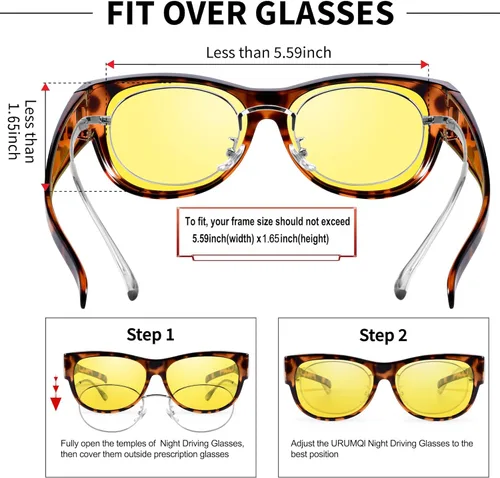 Vista 3 de URUMQI Gafas de visión nocturna para mujer, lentes polarizadas antirreflejos, lentes de conducción nocturna HD amarillas