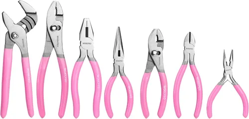 Vista 9 de WORKPRO Juego de alicates de 7 piezas con junta de ranura, nariz larga, junta deslizante, línea y alicates diagonales para bricolaje y uso Negro