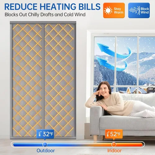 Vista 3 de QNLONG Cortina de Puerta Magnética con Aislamiento Térmico se Ajusta a Puertas de 30"X80", Cubierta de Puerta Térmica para Invierno