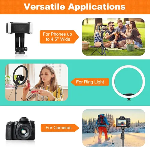 Vista 4 de UBeesize Anillo de luz de 12 pulgadas con trípode para selfie stick de 62 pulgadas, anillo de luz LED con soporte y soporte para teléfono