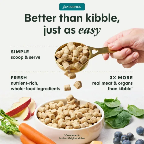 Vista 2 de Instinct Puppy FreshDried Bites, alimento natural liofilizado para perros, sin granos, pollo sin jaulas, bolsa de 25 onzas