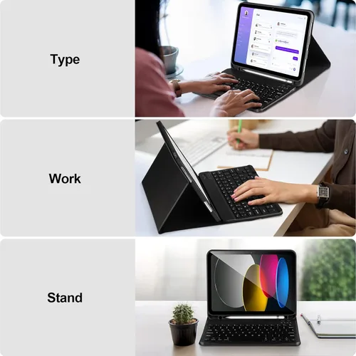 Vista 6 de AHYWTAN Funda para iPad 11/10ª generación con teclado, funda de teclado Bluetooth desmontable para iPad A16 2025 de 11 pulgadas/10ª generación 2022