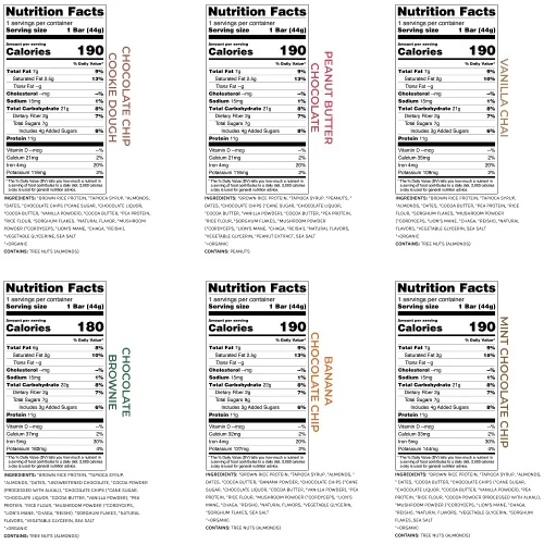 Vista 2 de Barritas de proteína veganas funcionales de hongos Fabricadas en EE. UU. Dosis completa (1500mg) de barras de mane de león, chaga, reishi