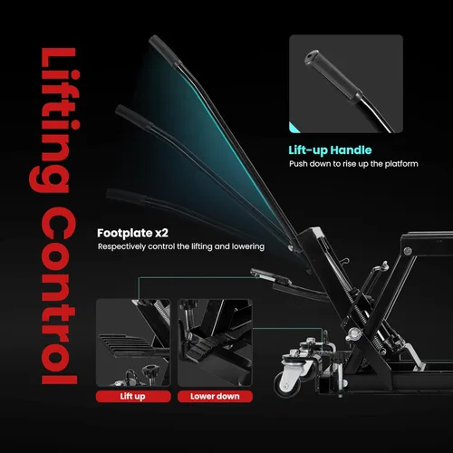 Vista 5 de VIVOHOME Gato elevador hidráulico de motocicleta de 1500 libras, soporte de elevación ATV de acero resistente con ruedas y asa, para motocicletas