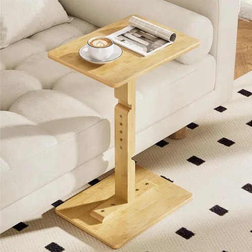 Amazer Mesa de bambú para TV, mesa auxiliar ajustable en altura para espacios pequeños, mesa de aperitivos para sofá, cama, silla, mesa de bandeja