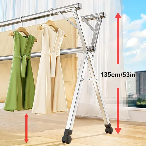 Vista 3 de Clothes Drying Rack, 94in Foldable Stainless Steel Laundry Drying Rack for Indoor Outdoor, Adjustable Height and Width, Space-Saving,for Clothes