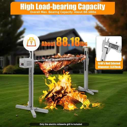 Vista 4 de Parrilla eléctrica de asador de 53 pulgadas, kit de parrilla resistente de capacidad de 88.18 libras, motor automático de 25 W y soporte universal