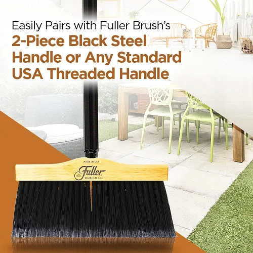 Vista 6 de Fuller Brush Escoba vertical de madera de arce de 12 pulgadas con mango roscado de acero negro de 2 piezas, para barrer áreas interiores