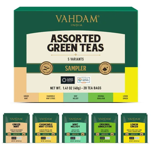 Vista 11 de VAHDAM, Paquete de té variado, 15 SABORES Muestrario de té premiado Té negro, té verde, té oolong, té chai, té de hierbas - Bolsas de té