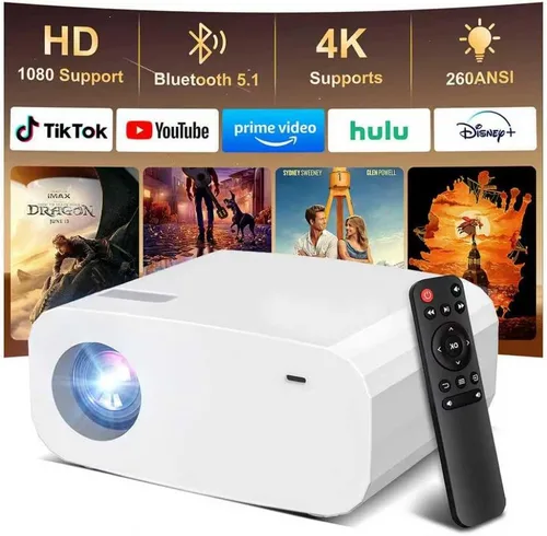 Vista 8 de Proyector, Proyector inteligente con WiFi y Bluetooth, Aplicaciones integradas, Enfoque automático y Keystone, Soporte nativo 1080P, Proyector mini