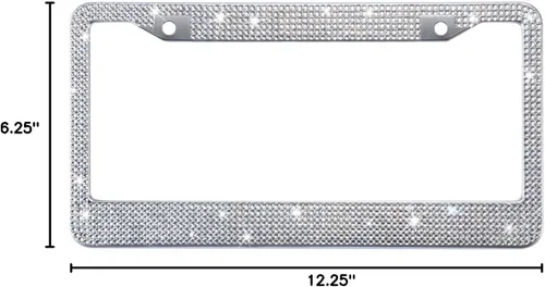 Vista 8 de Marco de matrícula con diamantes de imitación blanco para mujer, marco de placa de coche a prueba de óxido de metal, lindo accesorio de coche