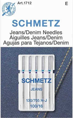 SCHMETZ Agujas para máquina de coser Jean & Denim - Agujas de precisión para tela pesada, tamaño 100/16, tarjetas de 5 agujas, paquete de 1