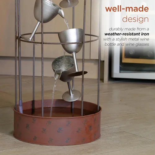 Vista 6 de Alpine Corporation IPS210 Fuente de agua ecléctica rústica con forma de botella con copas de vino escalonadas, 44 pulgadas, marrón