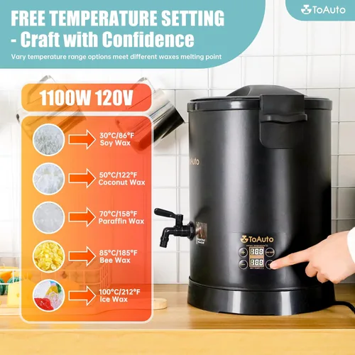 Vista 7 de TOAUTO Melter digital de cera de 12 libras para hacer velas, boquilla fácil de verter, olla de fusión de cera eléctrica grande, con panel de control