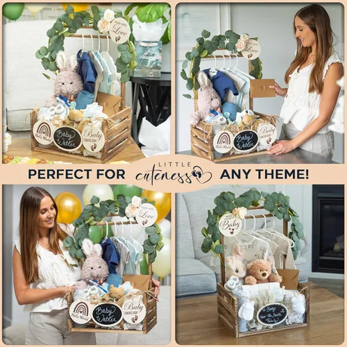 Vista 6 de Armario de madera para baby shower con parte delantera de acrílico transparente, caja de madera personalizable con sistema de doble varilla, cestas