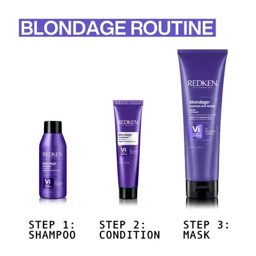 Vista 9 de Redken Acondicionador morado de depósito de color rubio Para cabello rubio Neutraliza el latón e hidrata el cabello Con pigmentos violetas