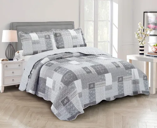 Vista 19 de Brilliant Sunshine Juego de edredón de 3 piezas con 2 fundas de almohada, colcha reversible, colcha suave y ligera, para todas las estaciones, Gris