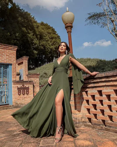 Vista 2 de Boyibili Vestido formal de gasa con cuello en V y cintura imperio para mujer con abertura lateral