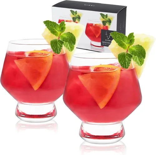 Viski Raye Copas de ponche de cristal con patas juego de 2 - Juego de regalo de copas de cóctel de vidrio transparente de cristal premium, sin
