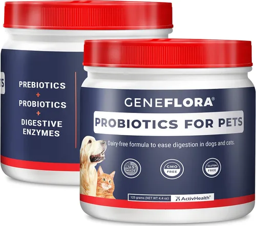 Geneflora - Enzimas digestivas prebióticos y probióticos para mascotas para perros en polvo, gatos, conejos y perros para apoyo digestivo, 4.41 oz,