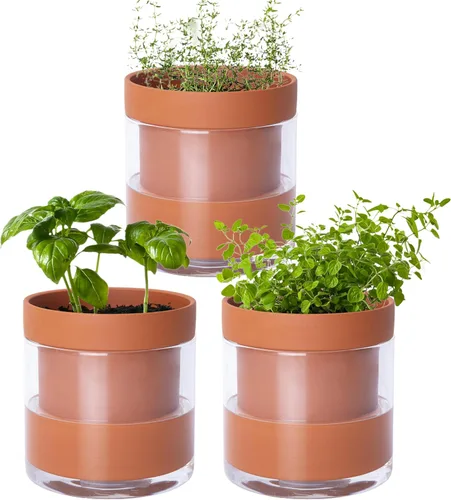 Vista 20 de Phoenix Vine Macetero de terracota de riego automático de 4 pulgadas, maceta de arcilla de terracota negra con depósito de vidrio para plantas