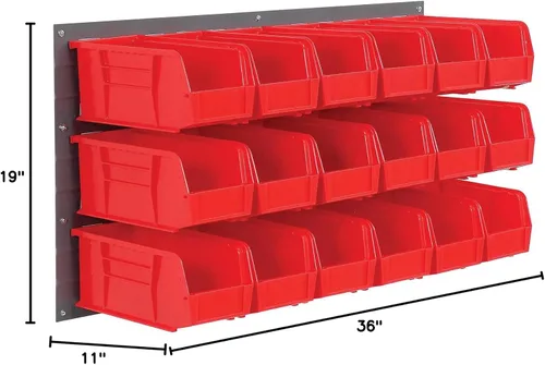 Vista 2 de Global Industrial Estante para contenedores de pared con 18 contenedores rojos, 36x11x19