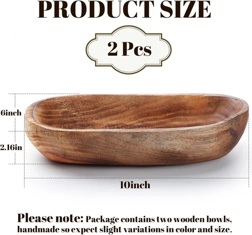 Vista 2 de 2 cuencos de madera para la decoración, cuenco decorativo oblongo, decoración del hogar, recipiente de frutas para encimera de cocina, recipiente