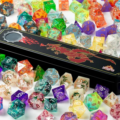 Vista 244 de DNDND Dados de Resina Ojo DND de Borde Afilado Dado de D&D con Estuche de Regalo para Juego de Dungeons and Dragons (Ojo de Dragón Verde)