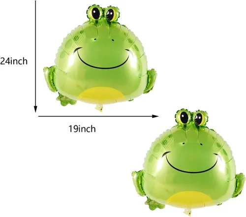 Vista 3 de 4 globos grandes de papel de aluminio Mylar de rana verde para decoración de fiesta de cumpleaños temática de animales