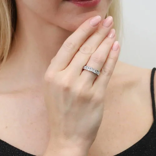 Vista 6 de BERRICLE Sterling Silver CZ Rings Stackable Half Eternity Band Ring for Women, Channel Set Cubic Zirconia - Cushion, Emerald, Princess Cut