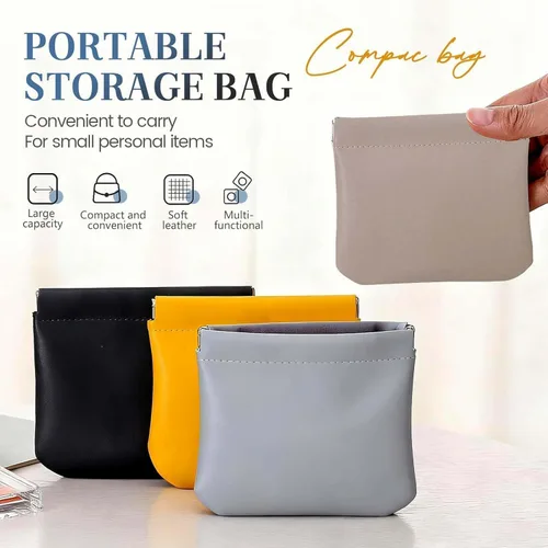 Vista 5 de 4 bolsas de cuero, mini bolsa de cosméticos con cierre automático, organizador de cuero con cierre a presión para bolso, accesorios de viaje