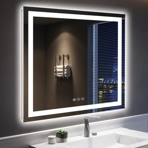 Vista 45 de Espejo de baño LED de 20 x 30 pulgadas con luces delanteras y retroiluminadas, espejo de tocador iluminado para pared de baño con 3