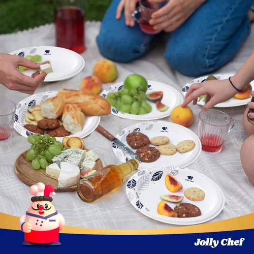 Vista 7 de JOLLY CHEF 140 platos de papel de 10 pulgadas, a prueba de remojo, a prueba de cortes, platos de papel desechables impresos de hojas resistentes