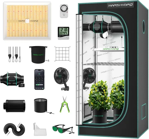 MARS HYDRO Kit completo de tienda de cultivo de 3 x 3, 150 W TS1000 LED programable y regulable, 32 x 32 x 63 pulgadas, sistema de cultivo Mylar de