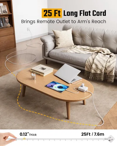 Vista 47 de Cable de extensión de 10 pies con múltiples tomas, tira de alimentación con protector de sobretensiones de enchufe plano, cable de 10 pies de largo