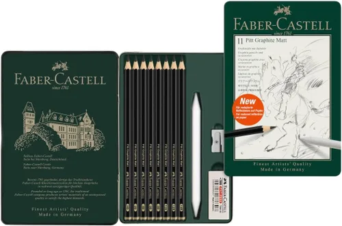 Vista 7 de Faber-Castell 3 Lápices de Grafito Mate Pitt en Lata - 10B, 12B, 14B - Lápices de Grafito Negro Mate