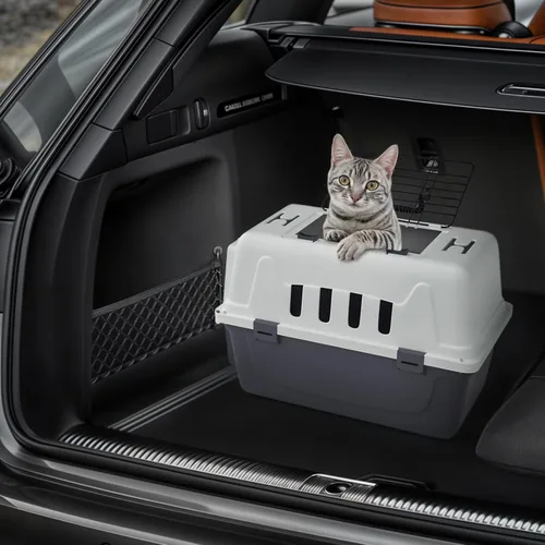 Vista 3 de Magshion Transportador de mascotas de 18 pulgadas para perros y gatos pequeños con acceso a la puerta superior y delantera, perrera de plástico
