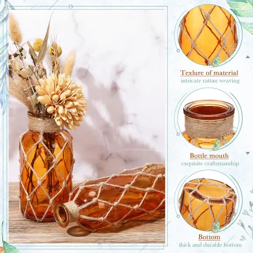 Vista 7 de Chuangdi TSITP - Juego de 2 jarrones de cristal costeros para flores, florero con cuerda bohemia, frasco pequeño de cristal de mar, botella de playa